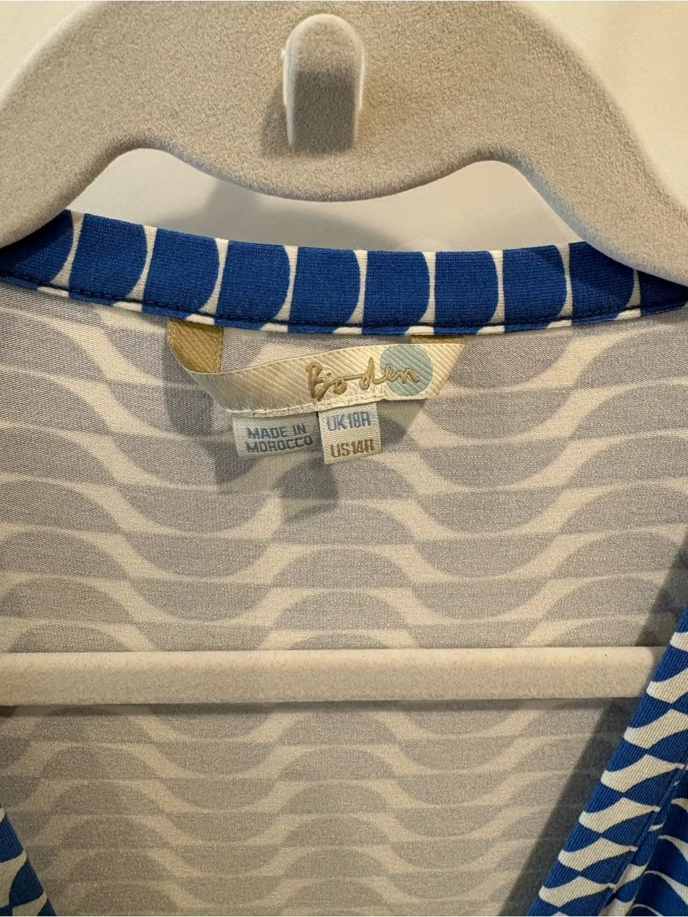 Boden Blue & White Wave-Print Wrap Dress - Picture 2 of 3